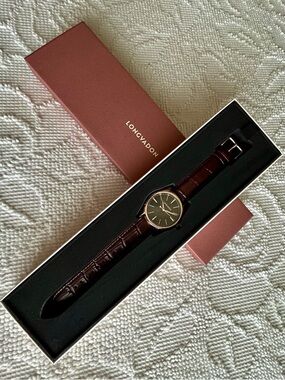 Longvadon Heritage Noir Watch Brown Crocodile Embossed Leather Strap NWT $540